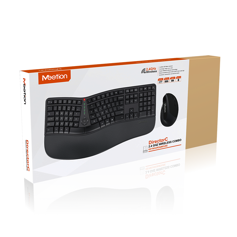 Meetion Wireless Ergonomic Keyboard and Mouse Combo - Split Keyboard Design