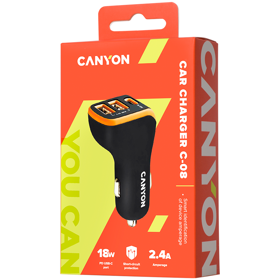 Canyon Car Charger PD 18W USB-C 2x USB-A