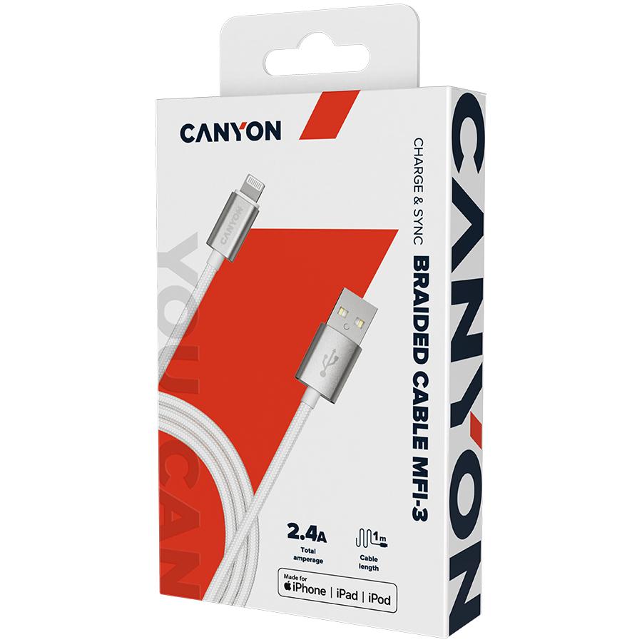 Canyon USB-A to Lightning 12W 1M - Pearl White