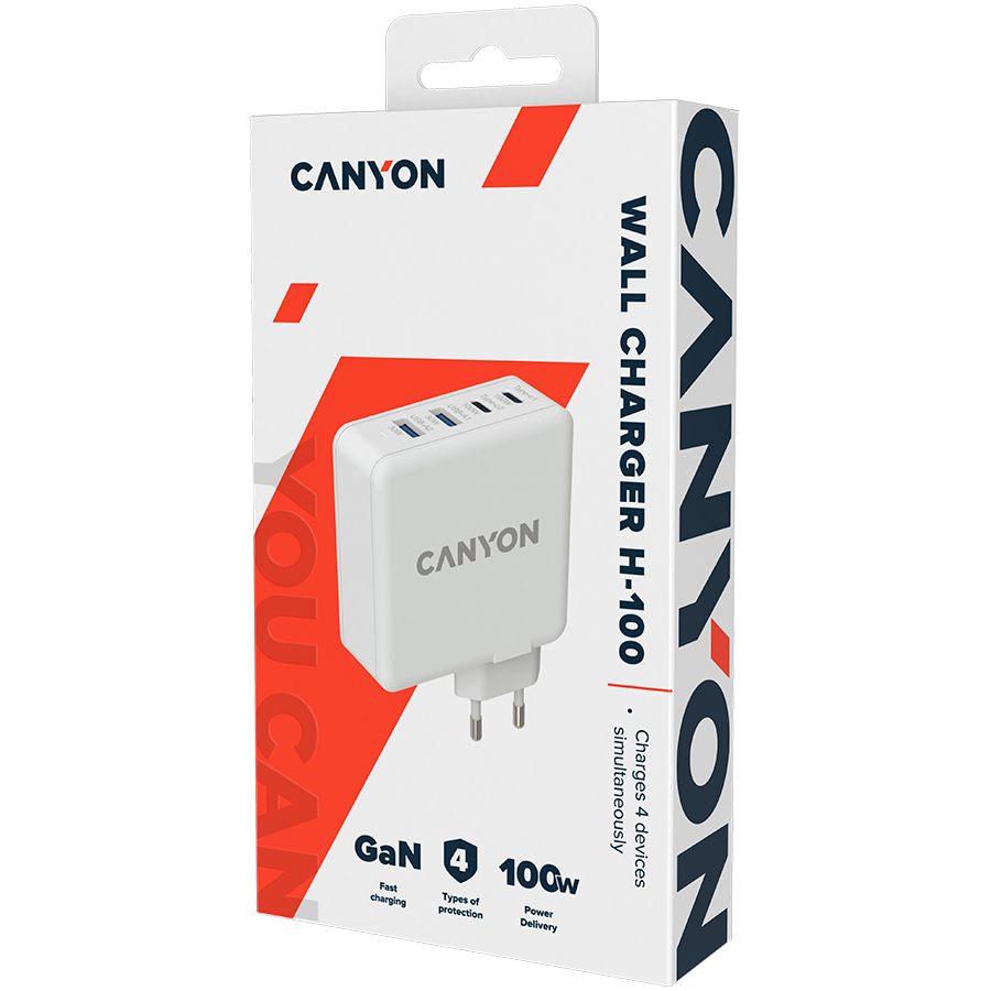 Canyon H-100 GaN 100W USB-C/USB-A Charger - White