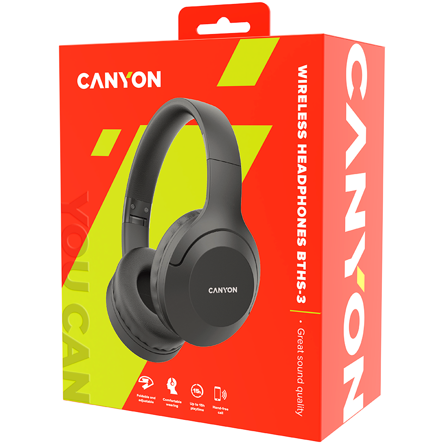 Canyon BTHS-3 Wireless Over-Ear Headphones - Dark Gray