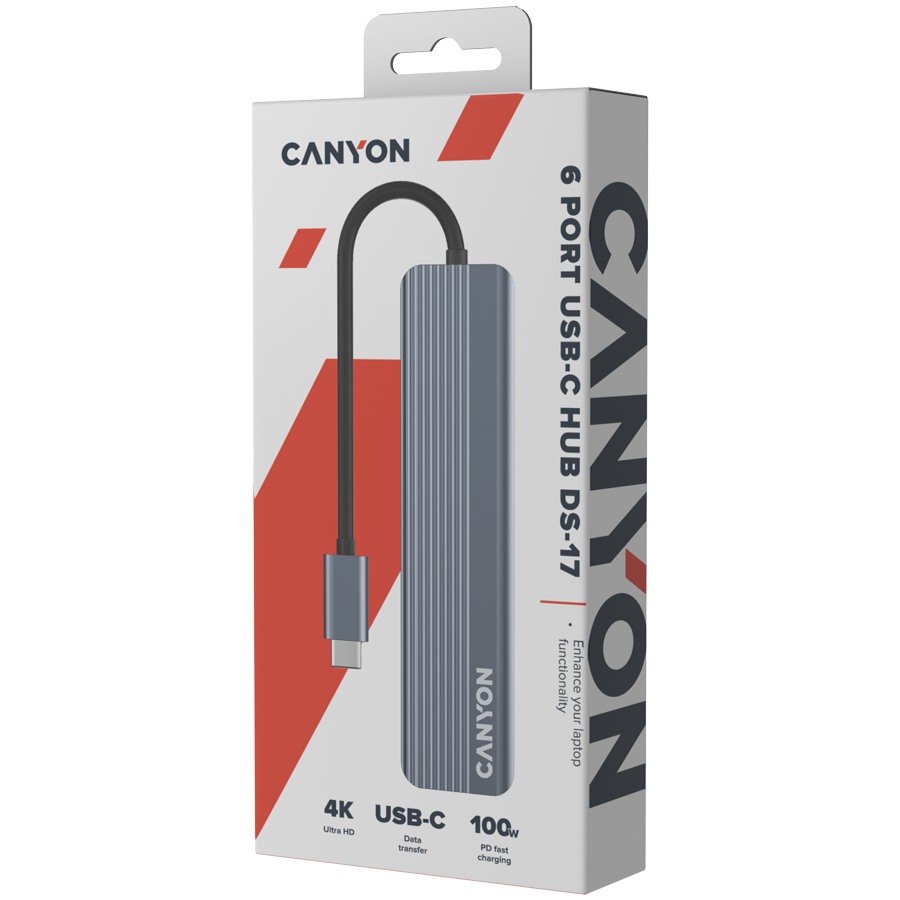 Canyon DS-17 6-in-1 4K USB-C Hub - Grey