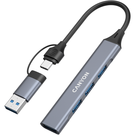 Canyon DS-02 4-in-1 USB-A/C Hub - Grey