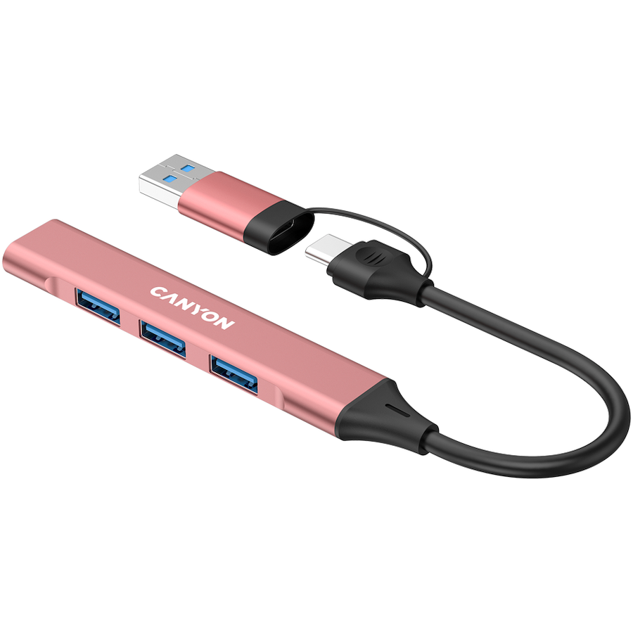 Canyon DS-02 4-in-1 USB-A/C Hub - Pink