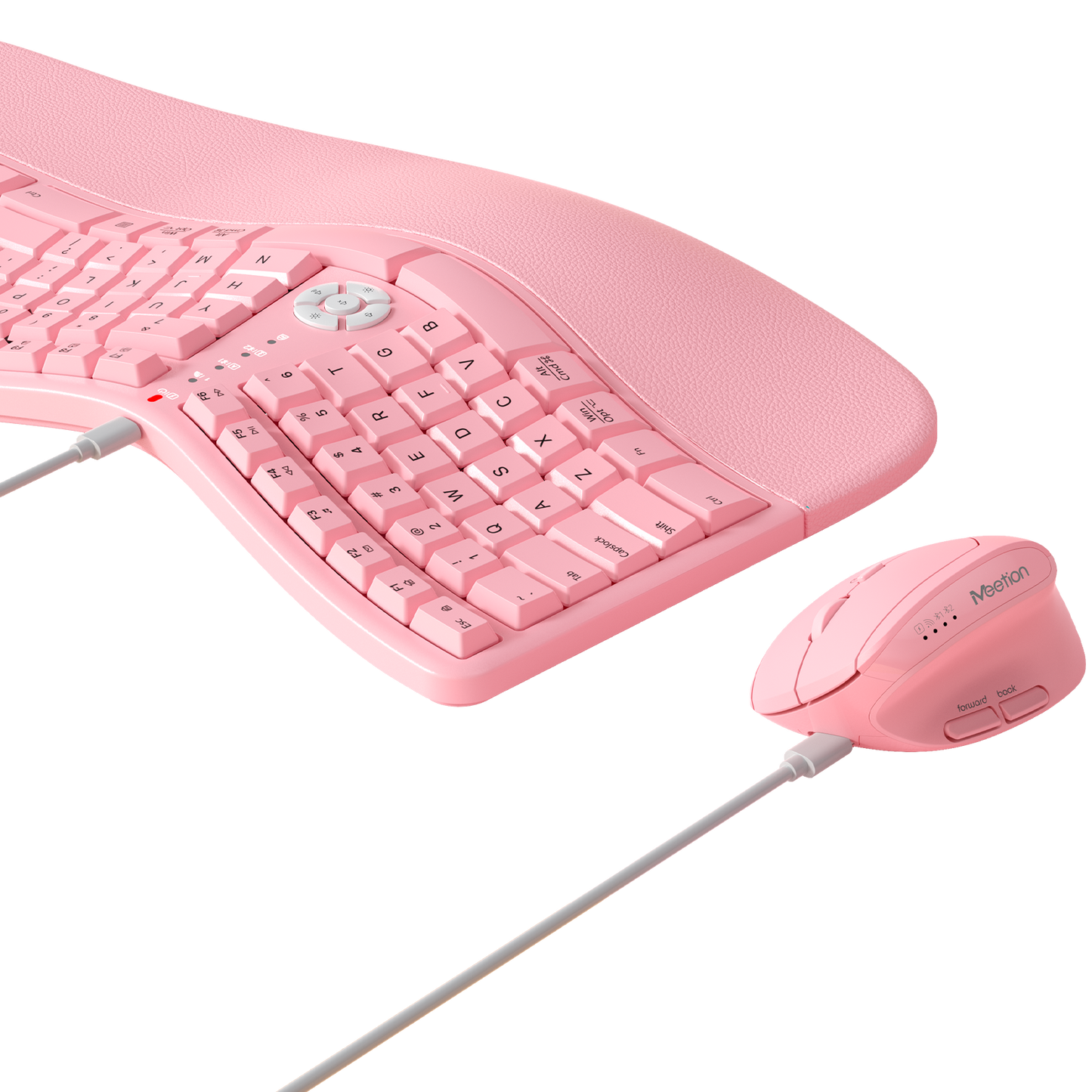 Meetion Pink Wireless Ergonomic Keyboard and Mouse Combo - Bluetooth, Split Keyboard