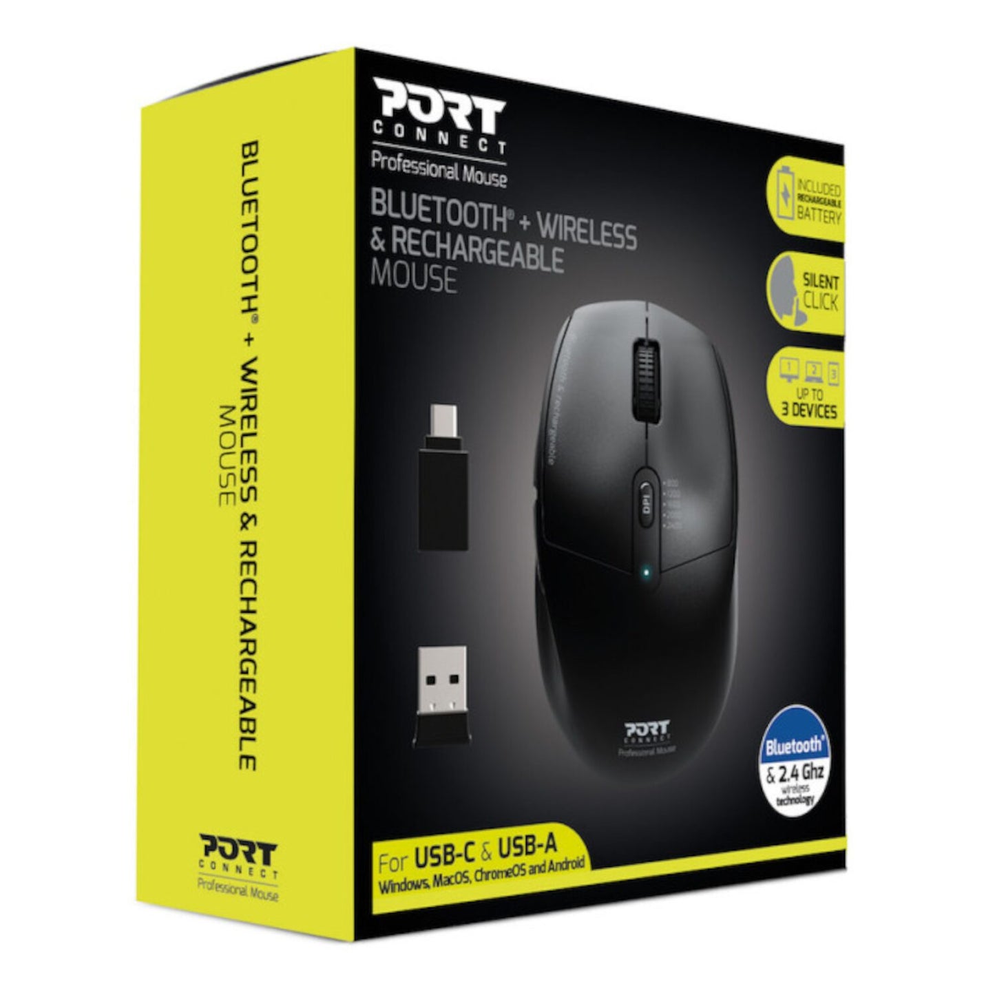 Port Connect 2.4GHz Wireless Bluetooth® Rechargeable Mouse PRO