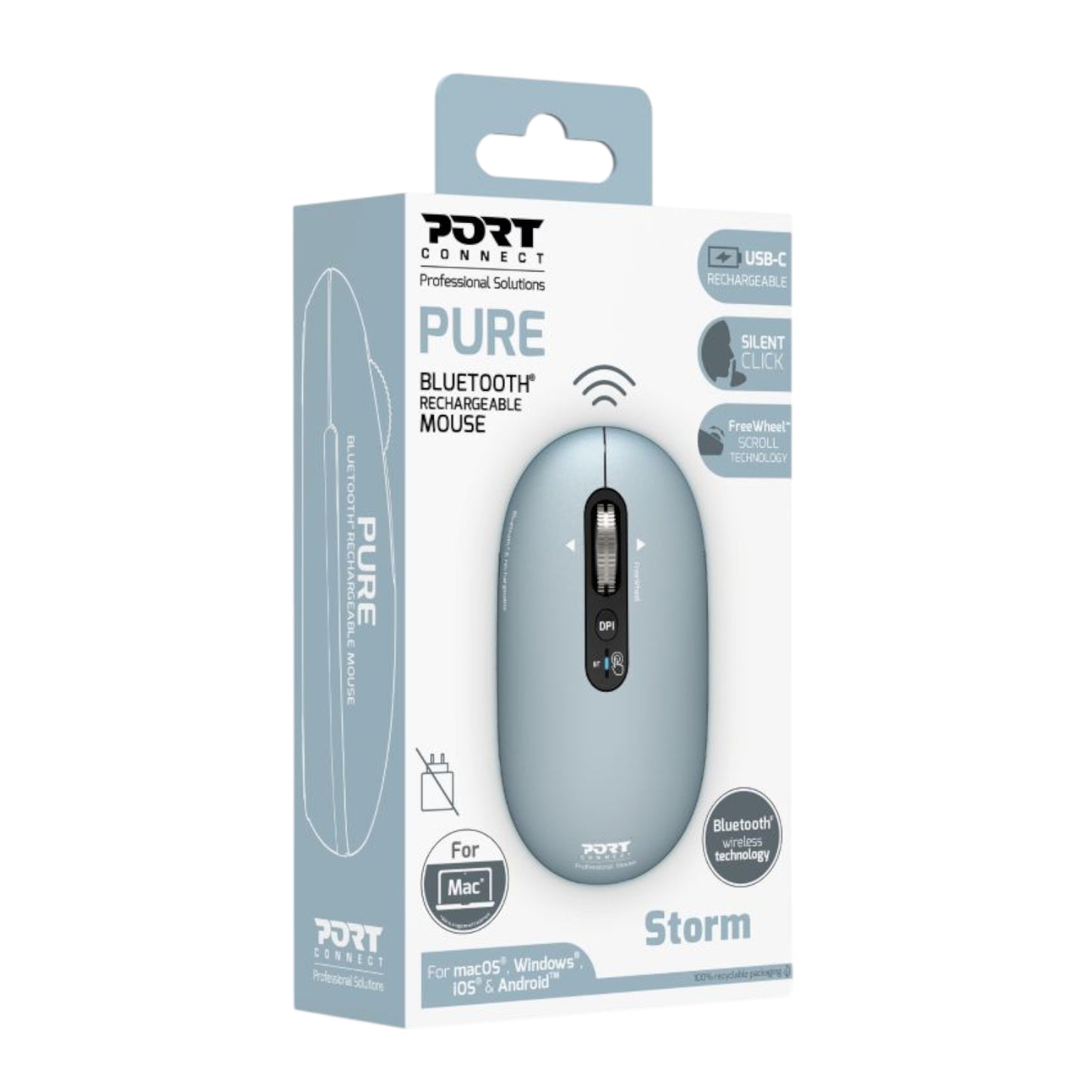 Port Connect PURE MAC Rechargeable Wireless & Bluetooth Mouse – Storm