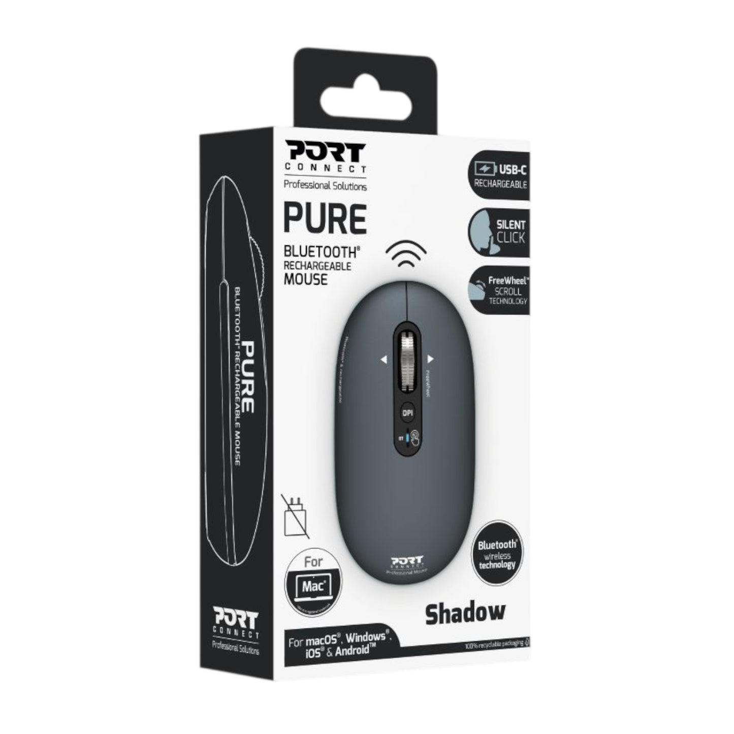 Port Connect PURE MAC Rechargeable Wireless & Bluetooth Mouse – Shadow