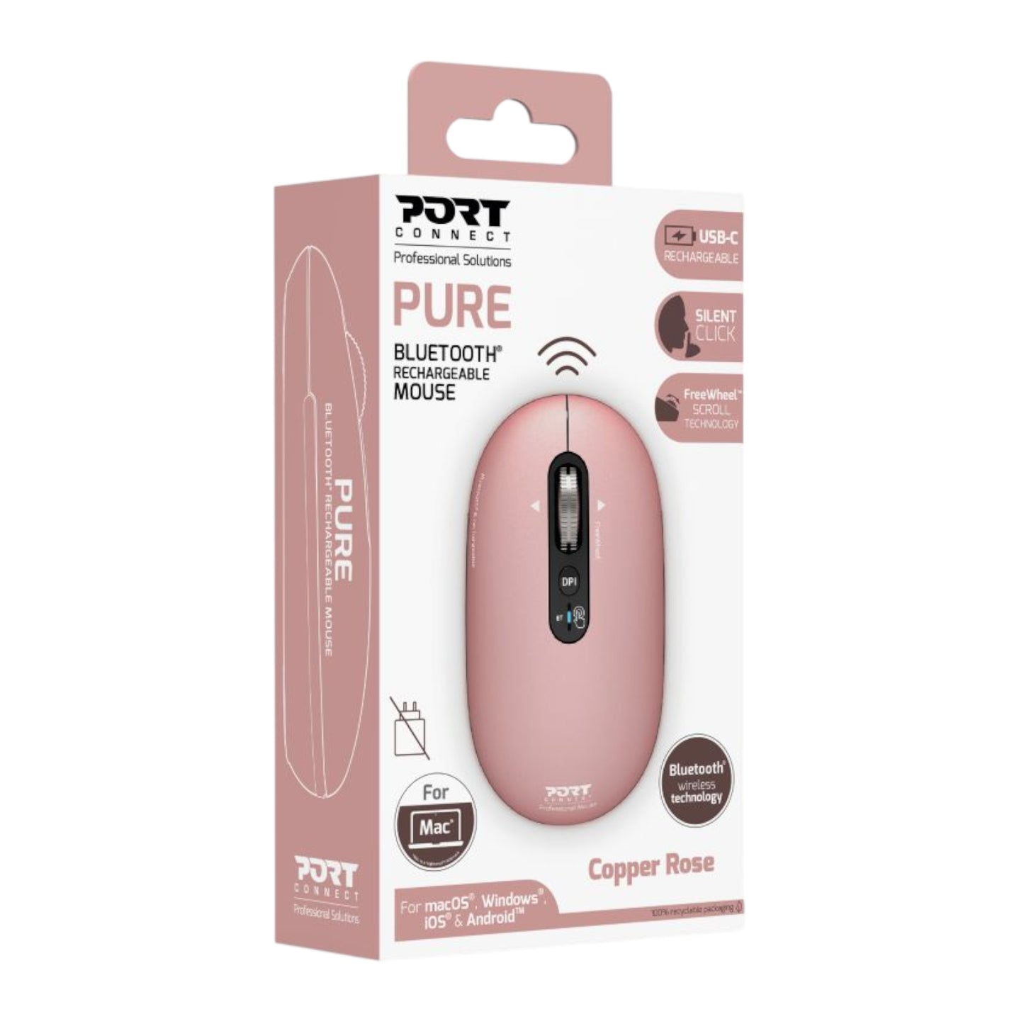 Port Connect PURE MAC Rechargeable Wireless & Bluetooth Mouse – Copper Rose