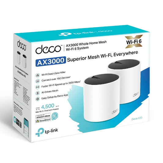 TP-Link AX3000 Whole Home Mesh WiFi 6 Unit 2 Pack - Deco X55