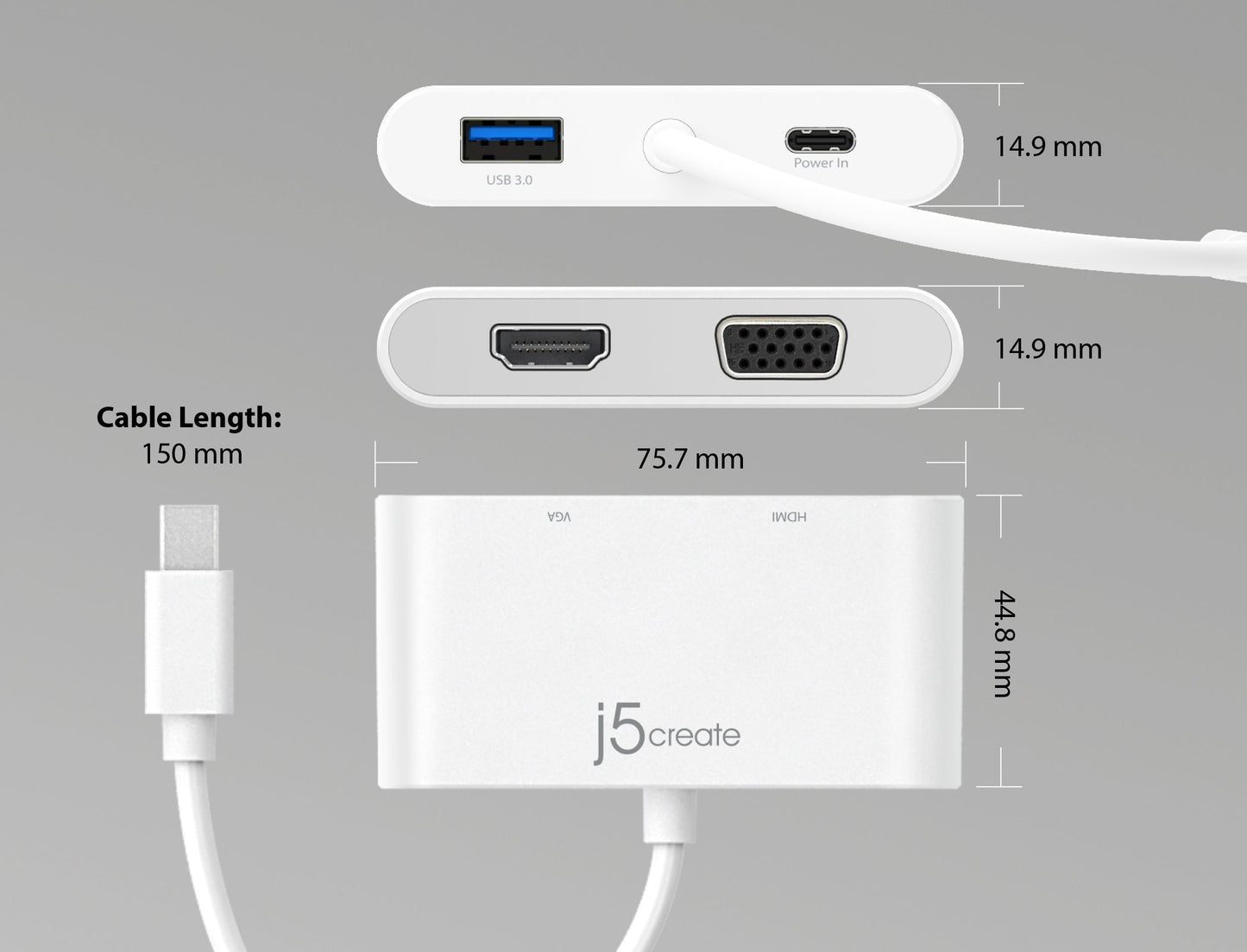 J5create USB-C to HDMI & VGA Adapter with USB 3.0/Power Delivery - JCA175