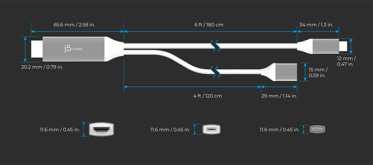 J5create USB-C to 4K HDMI Cable With PD100W Pass-Through - JCC155G