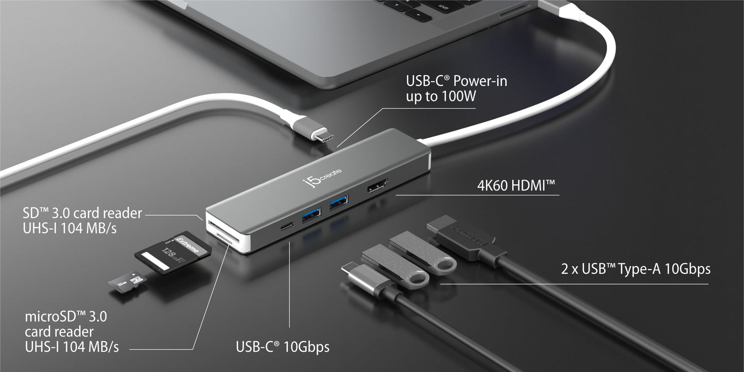 J5create 4K60 Elite USB-C 10Gbps Multi-Adapter - JCD390