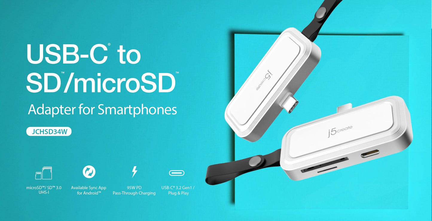 J5create USB-C to SD /microSD Adapter for Smartphones - JCHSD34W
