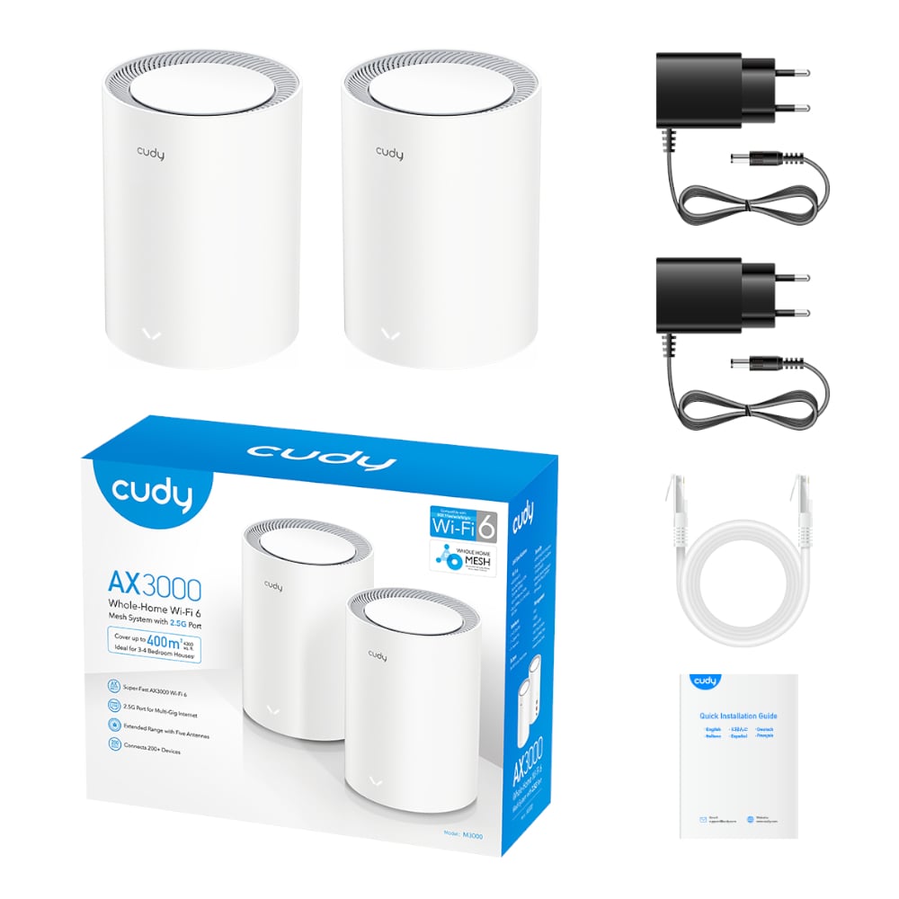 Cudy Dual Band WiFi 6 3000Mbps Multi-Gigabit Mesh 2-Pack | M3000 (2-Pack)