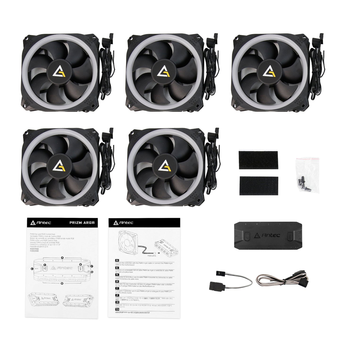 Antec Prizm 120 ARGB Case Fan 5 Pack + Controller – Black