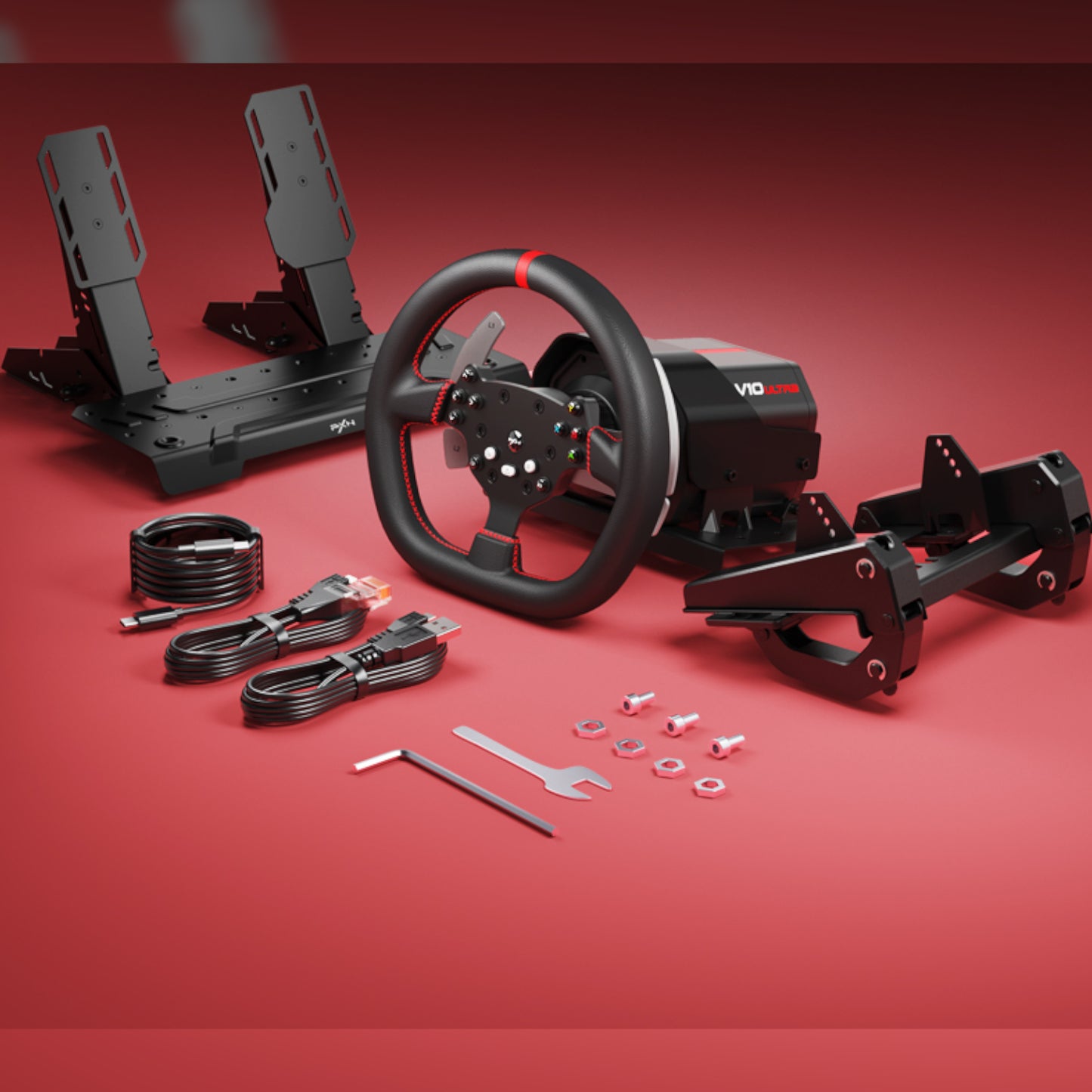 PXN V10 Ultra 270/900° 3.2nm Direct Drive USB Steering Wheel with Hall Effect Dual Pedals