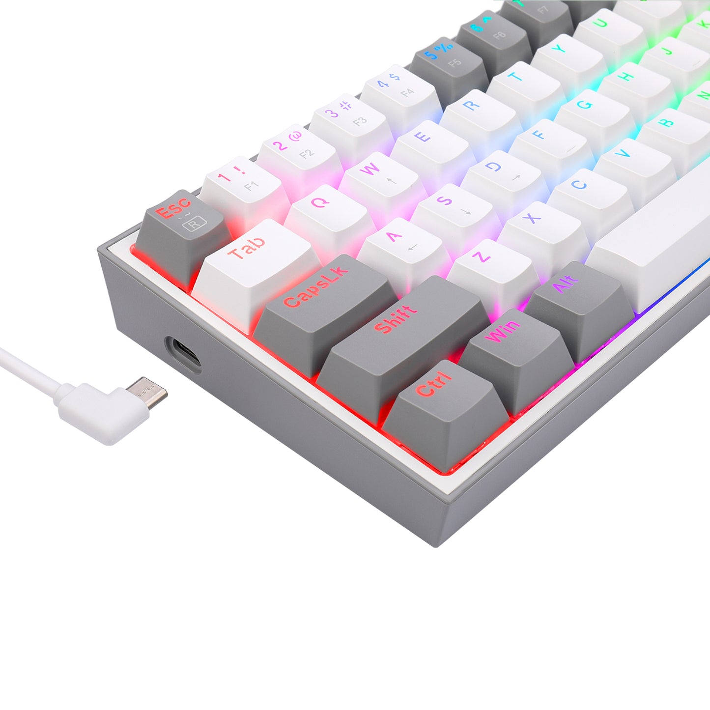 Redragon K617 FIZZ 60% Wired RGB Gaming Keyboard – White/Grey