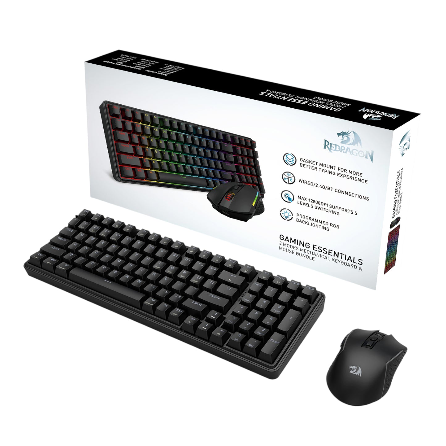 Redragon S162 RGB 3-Mode Wireless Mechanical Gaming Keyboard and Mouse Combo – Black