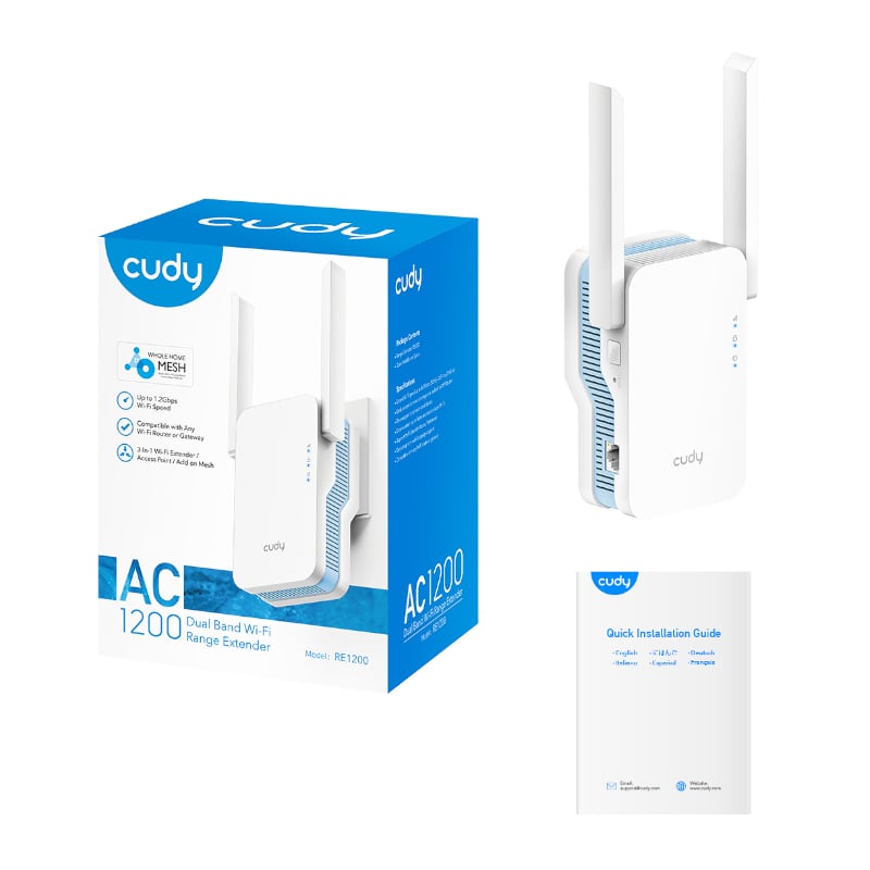 Cudy Dual Band WiFi 5 1200Mbps Fast Ethernet Range Extender | RE1200