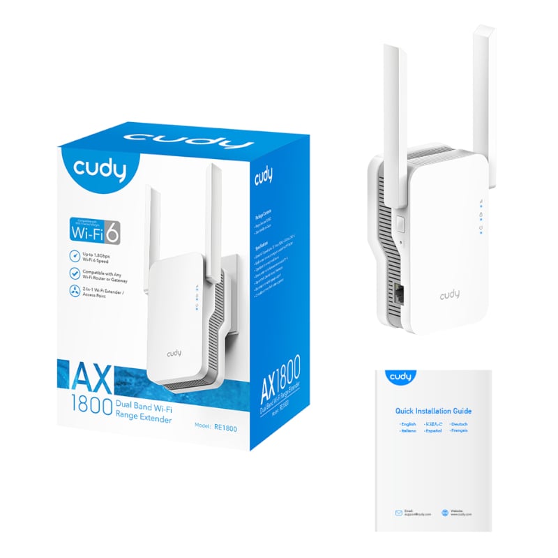 Cudy RE1800 AX1800 WiFi Range Extender | Wall Plug