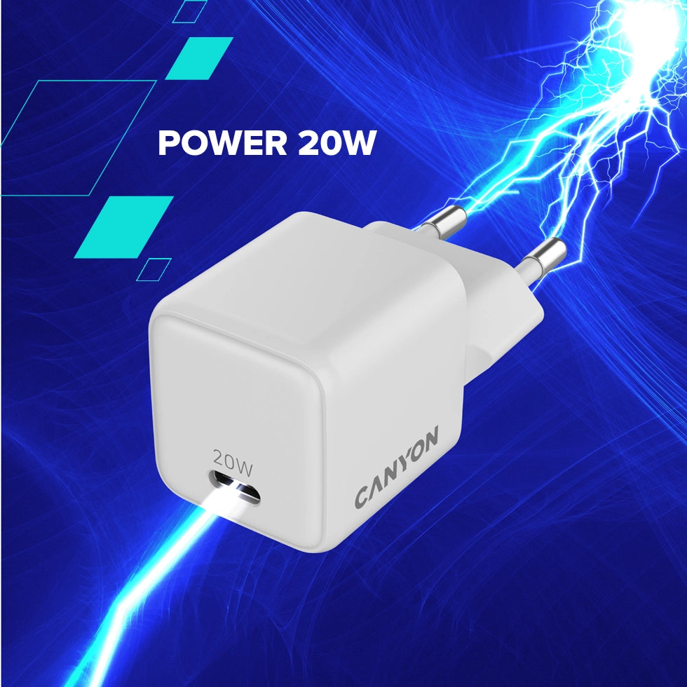 Canyon CU20AC GaN 20W USB-C Charger - White