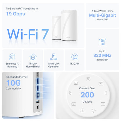 TP-Link BE19000 Tri-Band Whole Home Mesh WiFi 7 System - Deco BE85