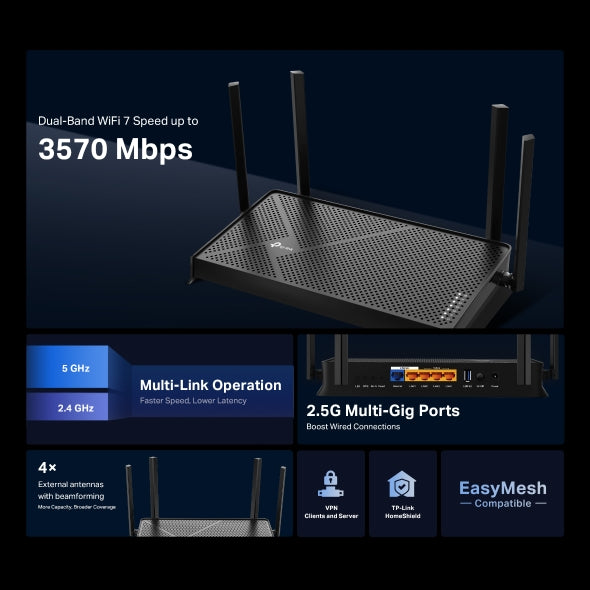 TP-Link BE3600 Dual-Band Wi-Fi 7 Router - Archer BE230
