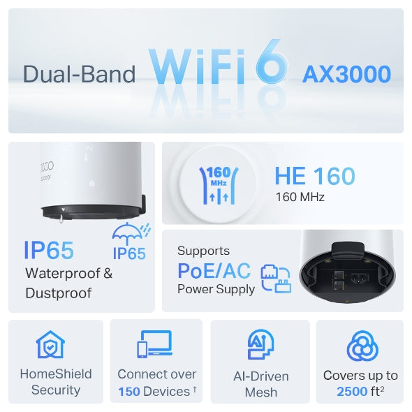 TP-Link AX3000 Outdoor / Indoor Whole Home Mesh WiFi 6 Unit - Deco X50-Outdoor
