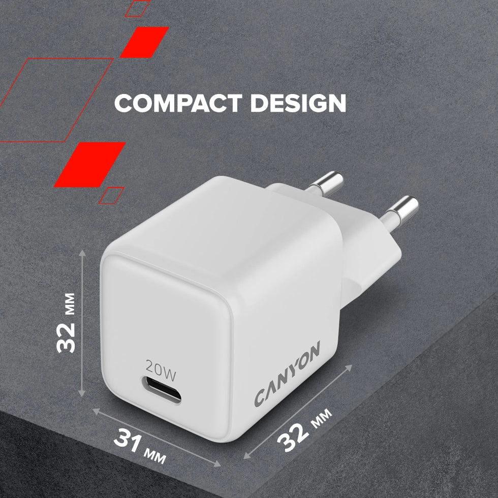 Canyon CU20AC GaN 20W USB-C Charger - White