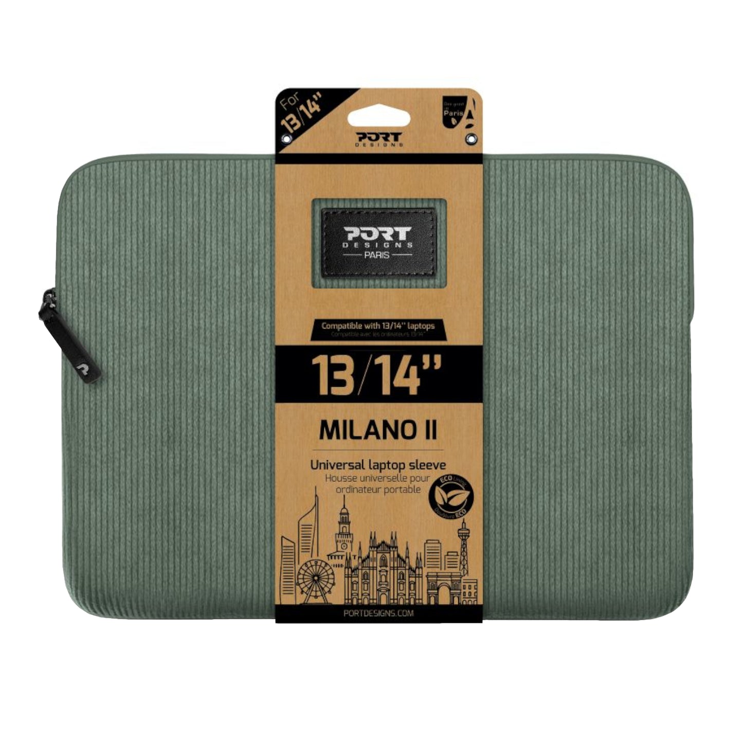 Port Designs Milano II Eco 13/14″ Universal Laptop Sleeve – Sage Green