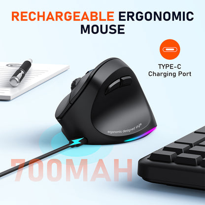 Meetion Wireless Ergonomic Vertical Mouse - Right-handed, RGB, Bluetooth