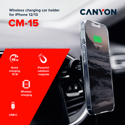 Canyon CM-15 15W Wireless Magnetic Car Charger
