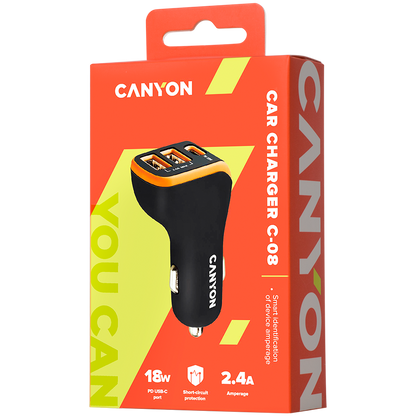Canyon Car Charger PD 18W USB-C 2x USB-A