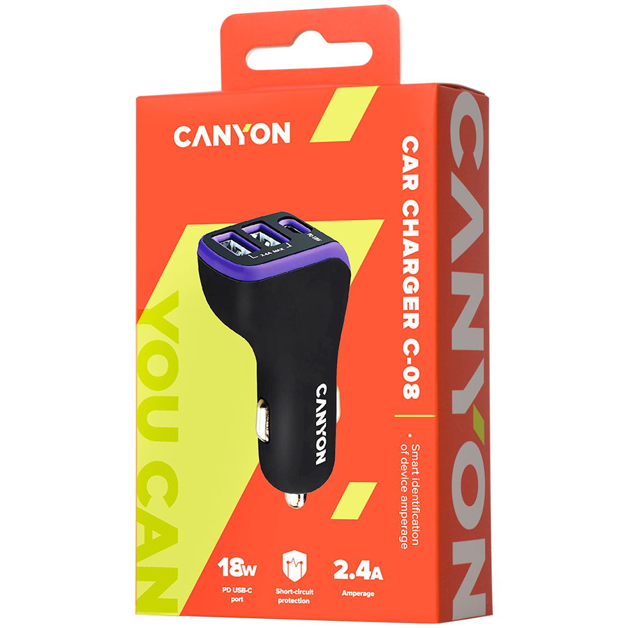 Canyon Car Charger PD 18W USB-C 2x USB-A