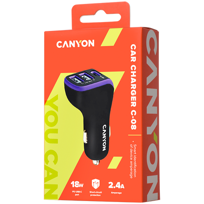Canyon Car Charger PD 18W USB-C 2x USB-A