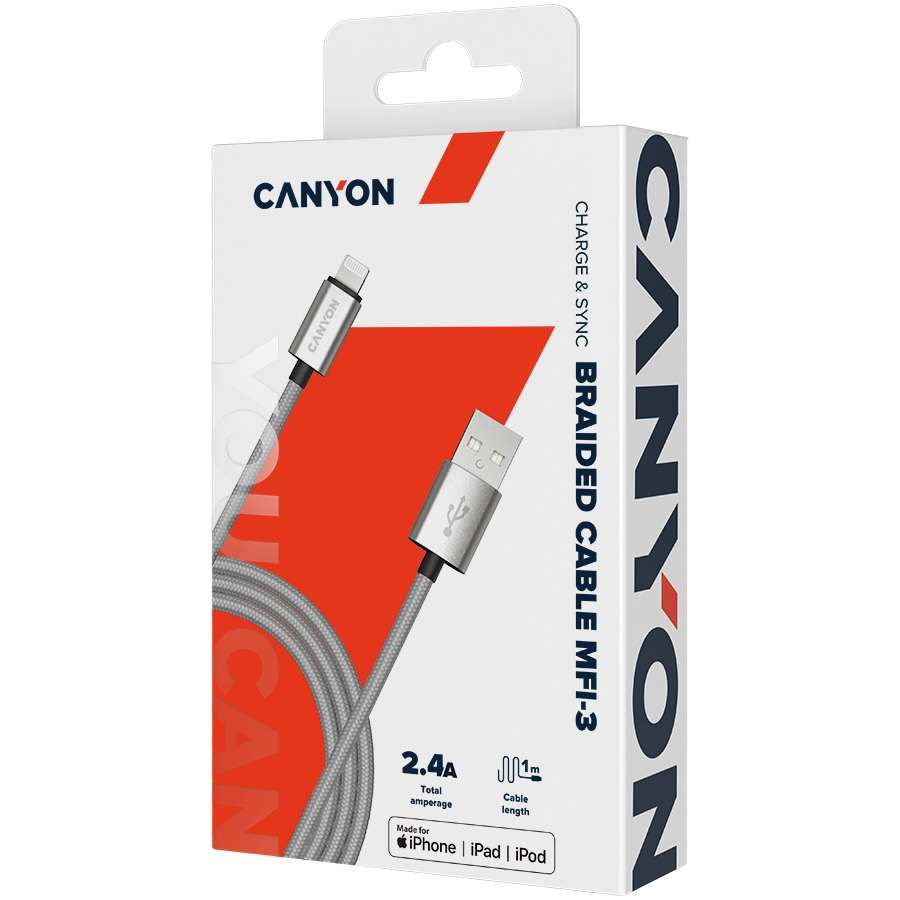 Canyon MFI-3 Lightning Cable 1M - Grey
