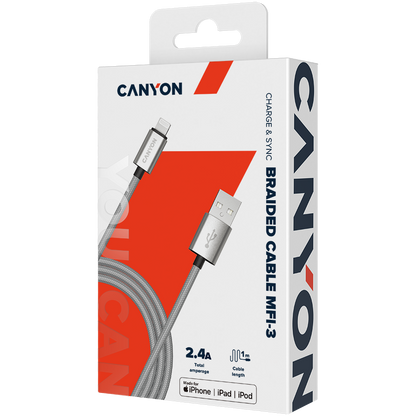 Canyon MFI-3 Lightning Cable 1M - Grey