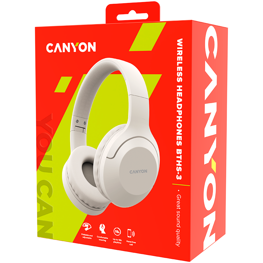 Canyon BTHS-3 Wireless Over-Ear Headphones - Beige