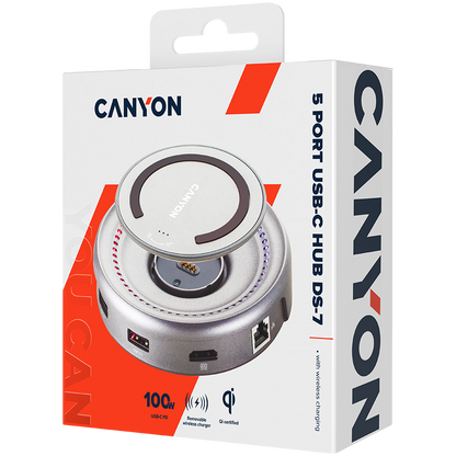 Canyon DS-7 7-in-1 USB-C Hub with Wireless Charger - Space Grey