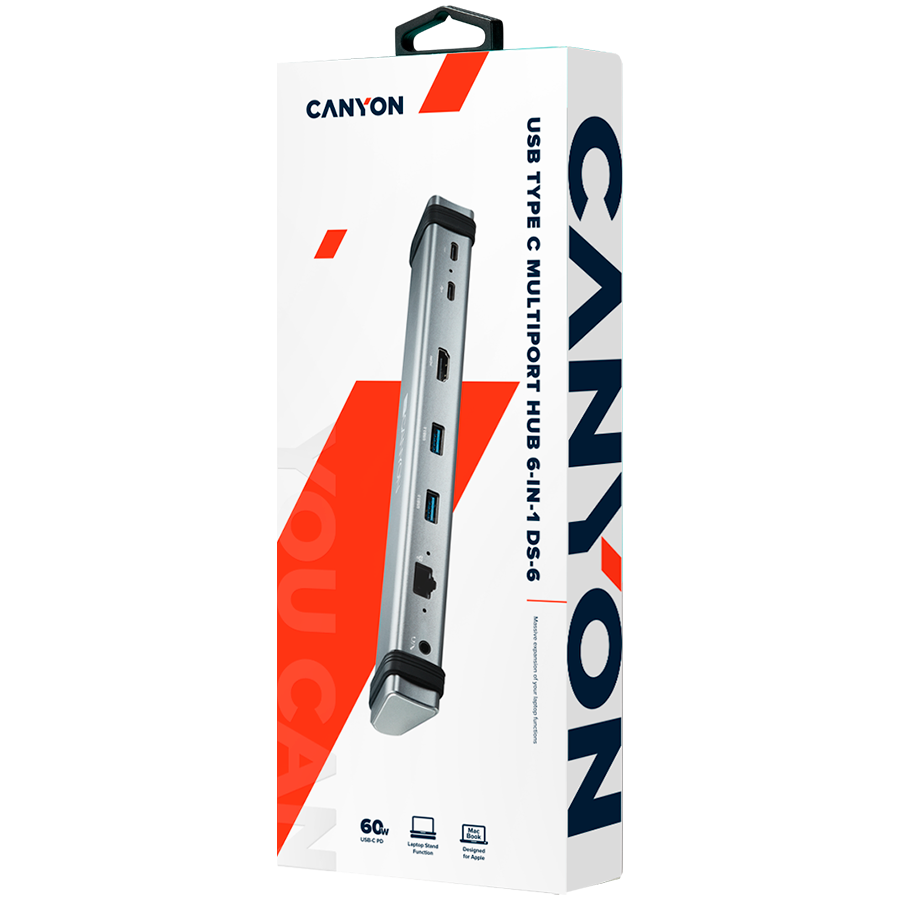 Canyon DS-6 6-in-1 USB-C Docking Station and Stand - Space Grey