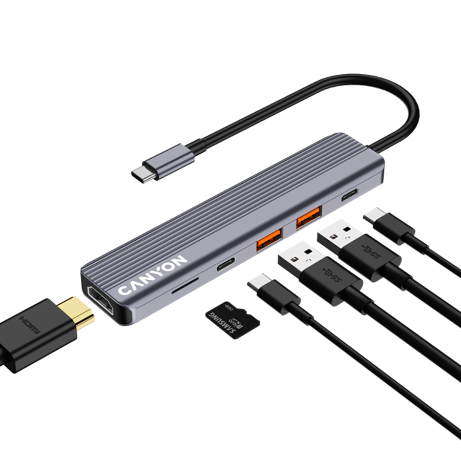 Canyon DS-17 6-in-1 4K USB-C Hub - Grey