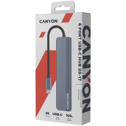 Canyon DS-17 6-in-1 4K USB-C Hub - Grey