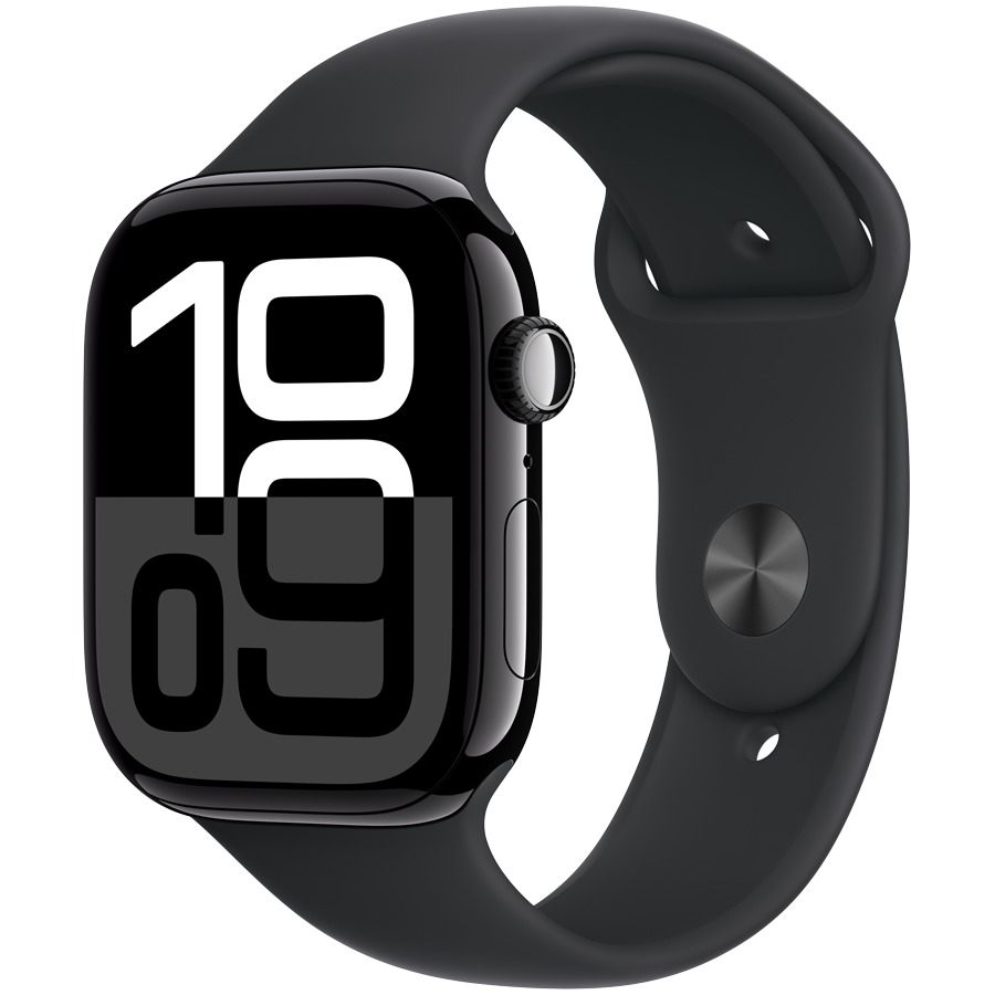 Apple Watch Series 10 GPS 42mm - Jet Black Aluminium with Black Sport Band S/M