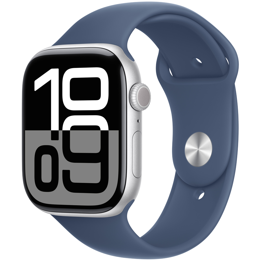 Apple Watch Series 10 GPS + Cellular 46mm - Silver Aluminium with Denim Sport Band M/L