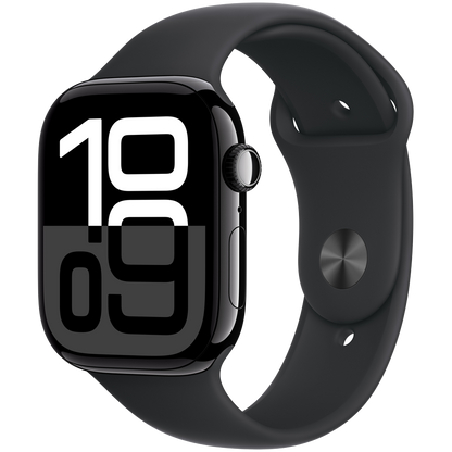 Apple Watch Series 10 GPS + Cellular 42mm - Jet Black Aluminium with Black Sport Band S/M