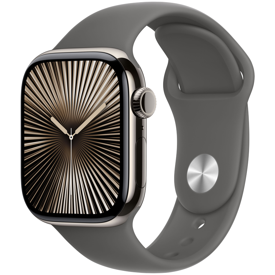 Apple Watch Series 10 GPS + Cellular 42mm - Natural Titanium with Stone Grey Sport Band S/M