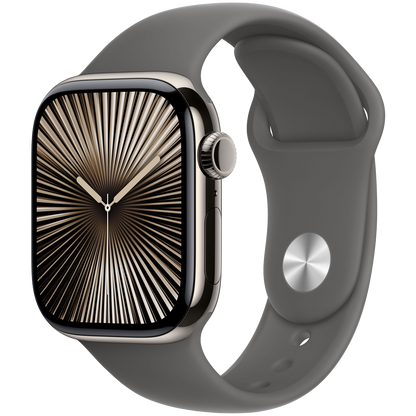 Apple Watch Series 10 GPS + Cellular 42mm - Natural Titanium with Stone Grey Sport Band S/M