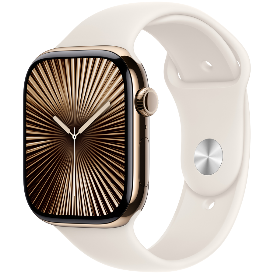 Apple Watch Series 10 GPS + Cellular 42mm - Gold Titanium with Starlight Sport Band M/L