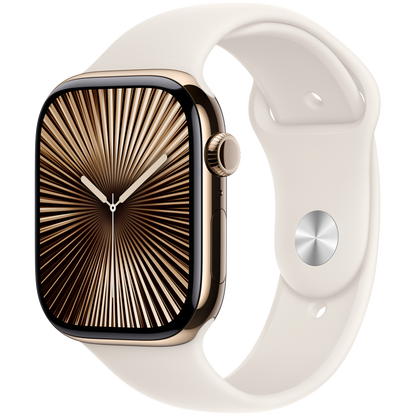 Apple Watch Series 10 GPS + Cellular 42mm - Gold Titanium with Starlight Sport Band M/L